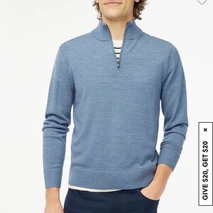 J. Crew Factory Men's L blue Mock Neck quarter  Zip Merino wool blend sweater